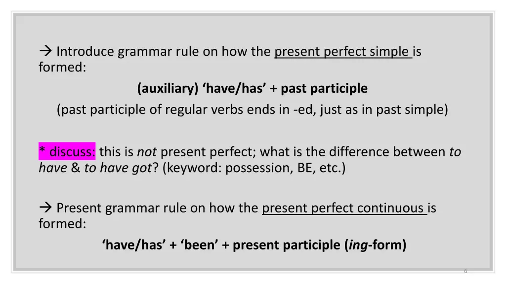 introduce grammar rule on how the present perfect