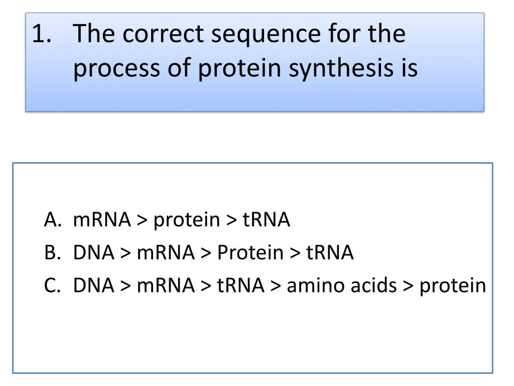 1 the correct sequence for the process of protein