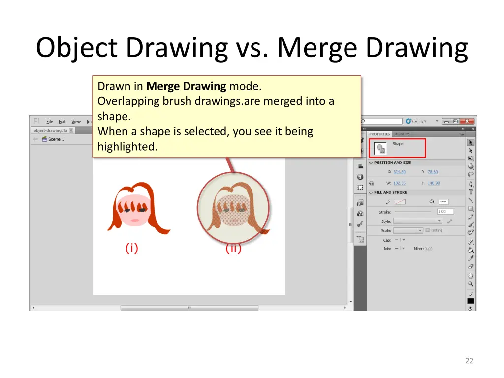 object drawing vs merge drawing 2