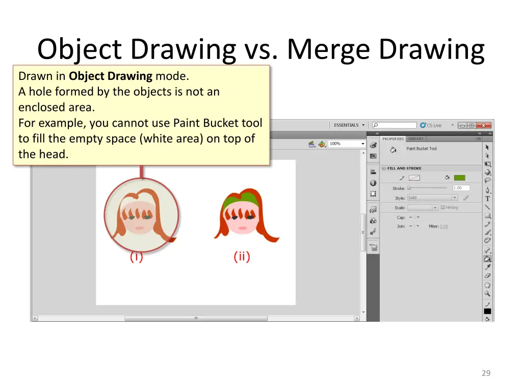 object drawing vs merge drawing drawn in object 1