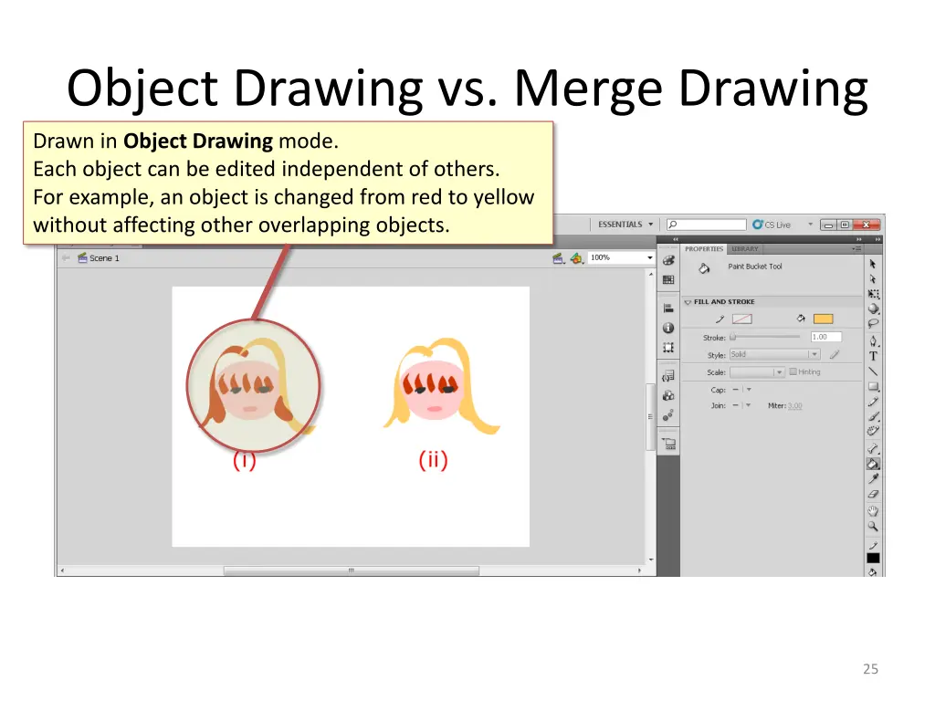 object drawing vs merge drawing drawn in object