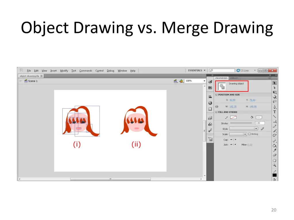 object drawing vs merge drawing