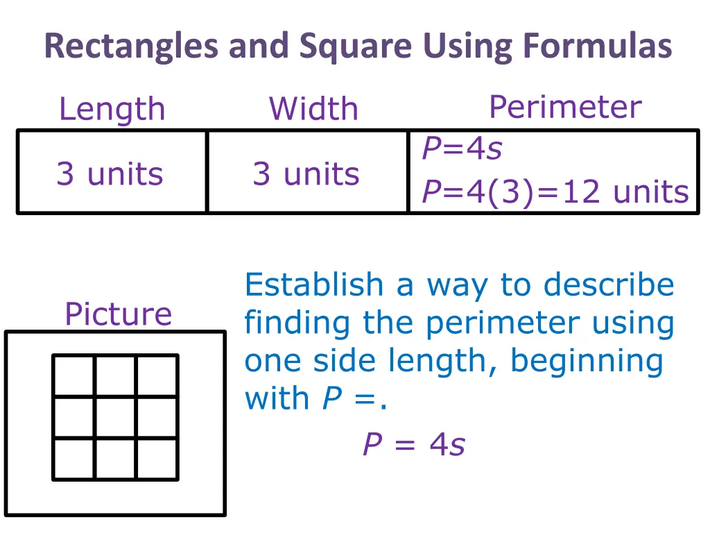 rectangles and square using formulas 12