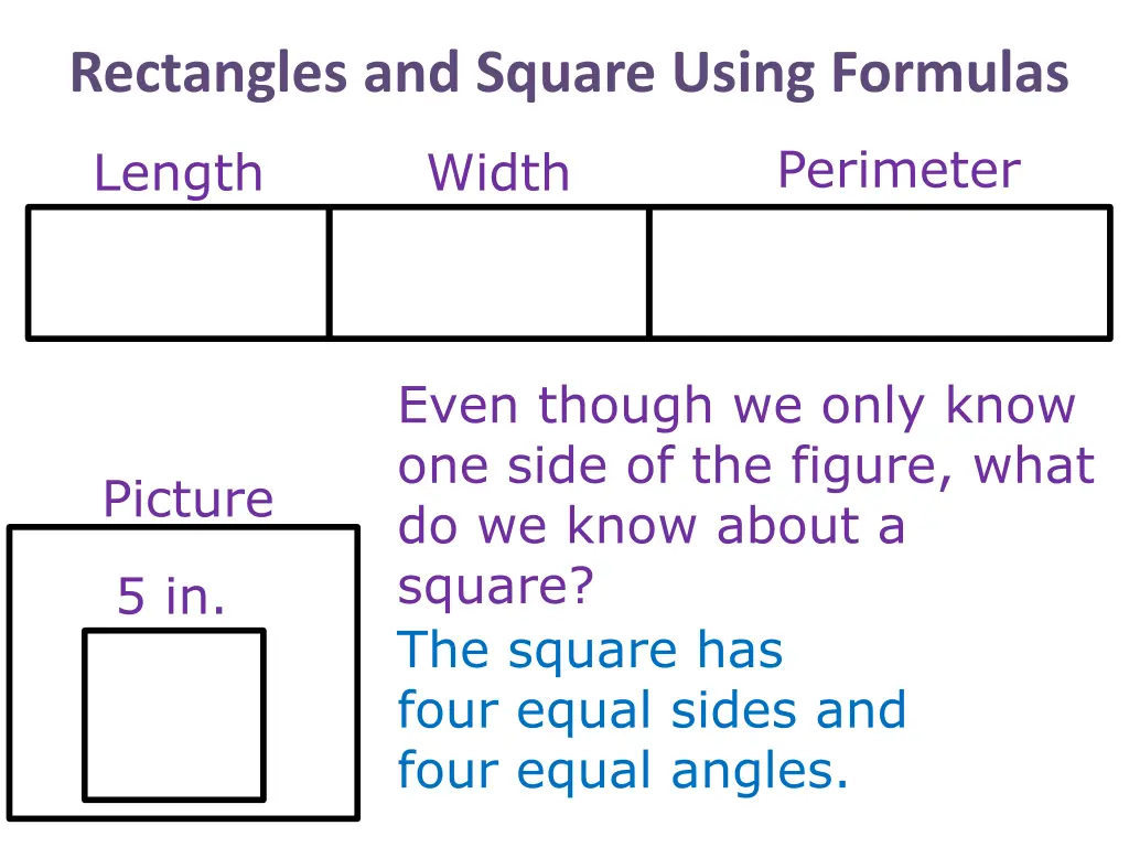 rectangles and square using formulas 13