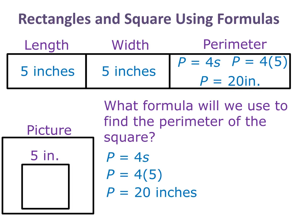 rectangles and square using formulas 15