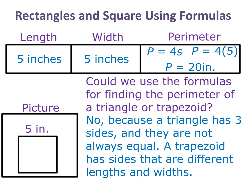 rectangles and square using formulas 16