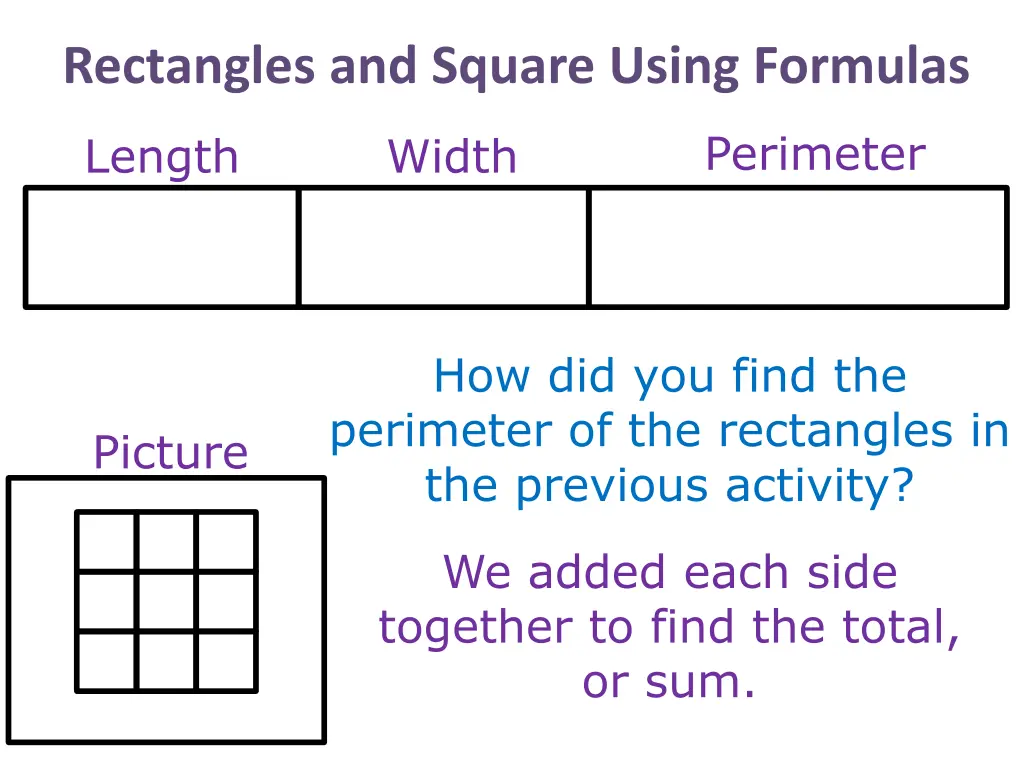 rectangles and square using formulas 9