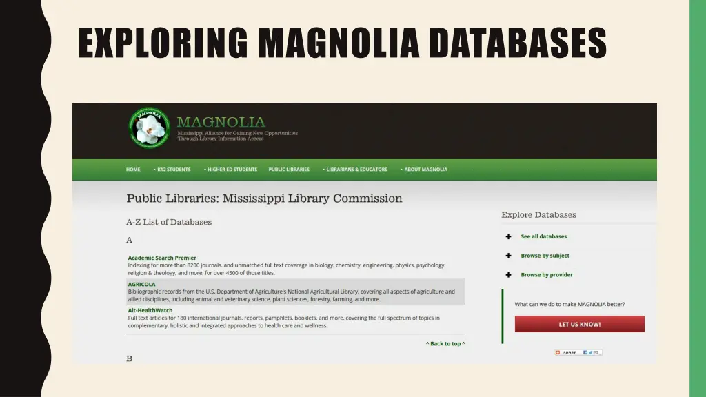 exploring magnolia databases