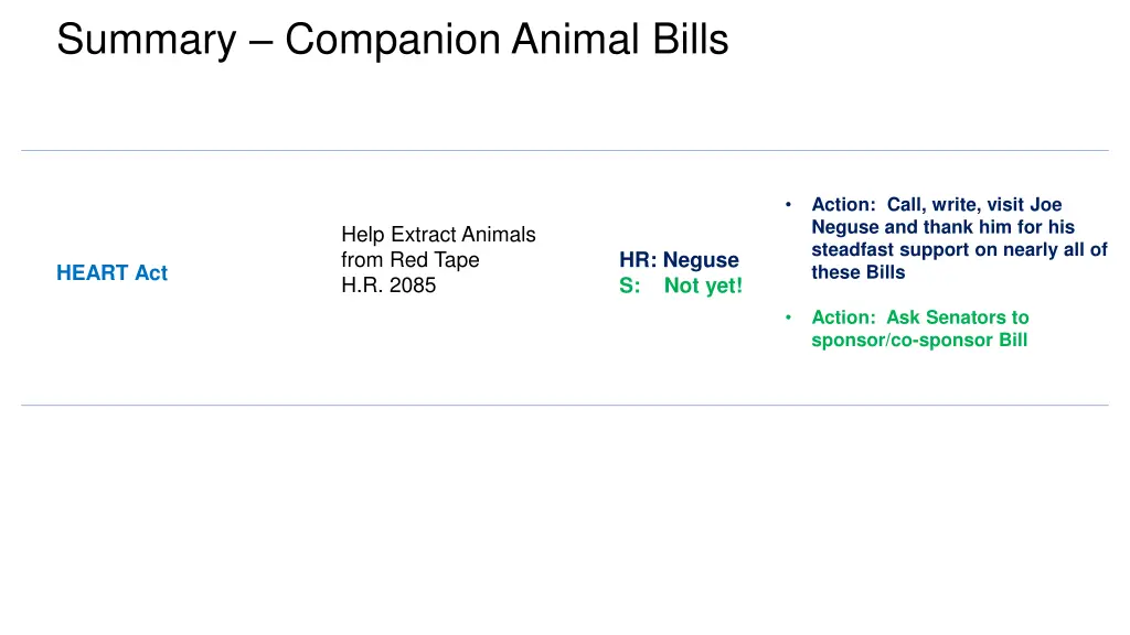 summary companion animal bills 1