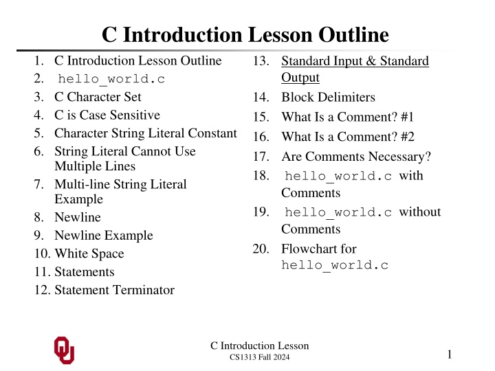 c introduction lesson outline