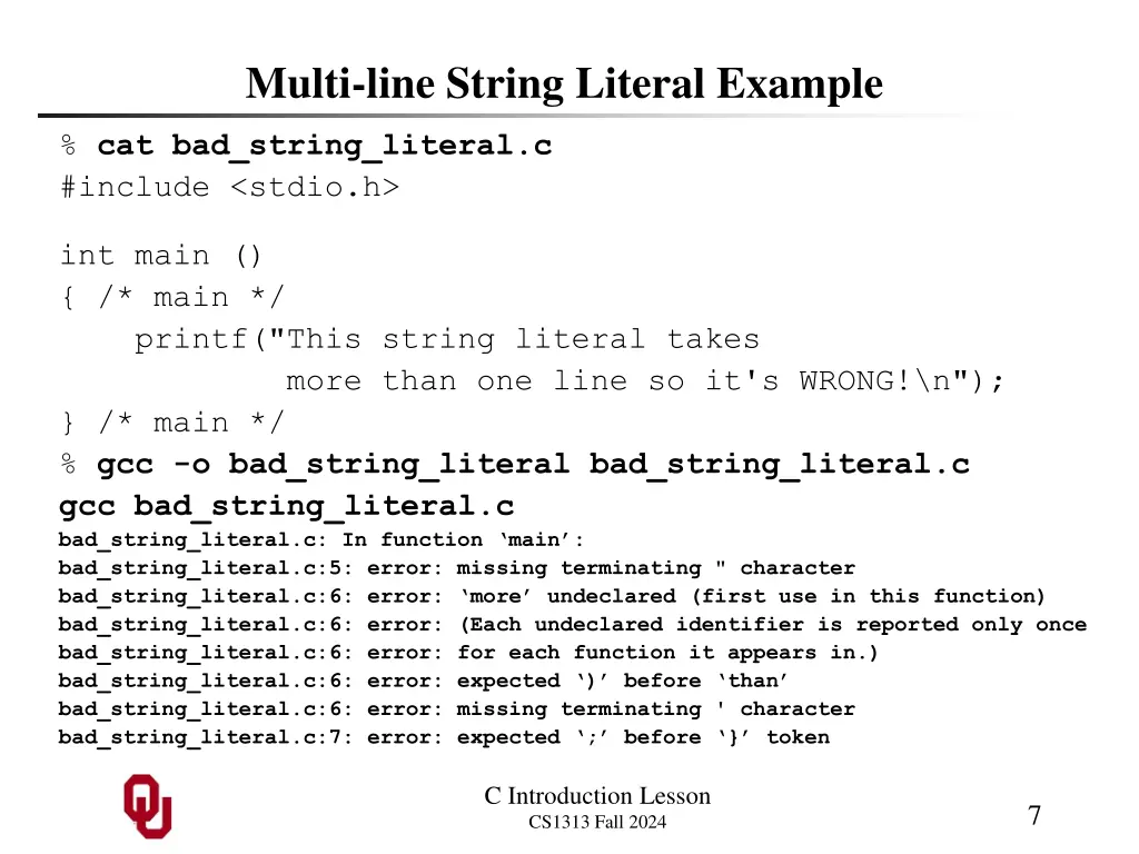 multi line string literal example