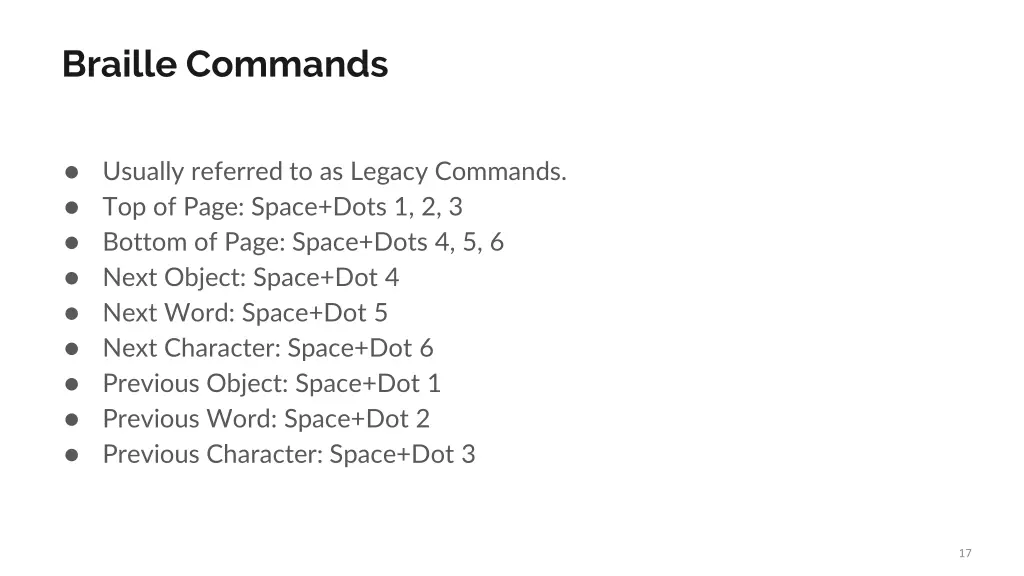 braille commands