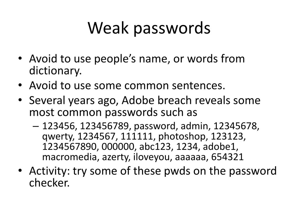 weak passwords