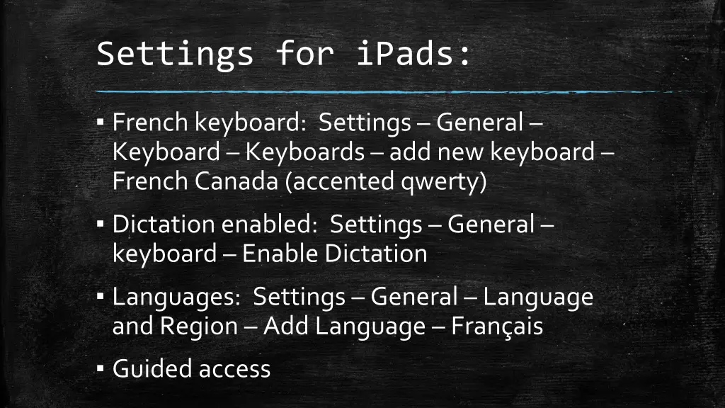 settings for ipads