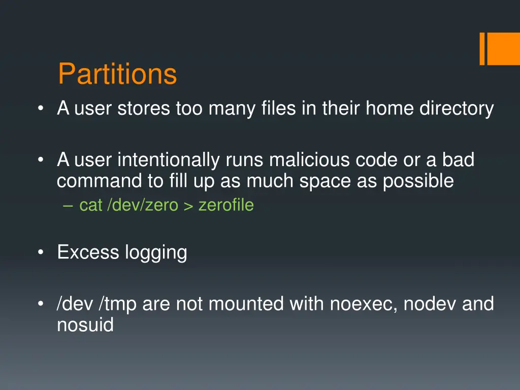 partitions a user stores too many files in their