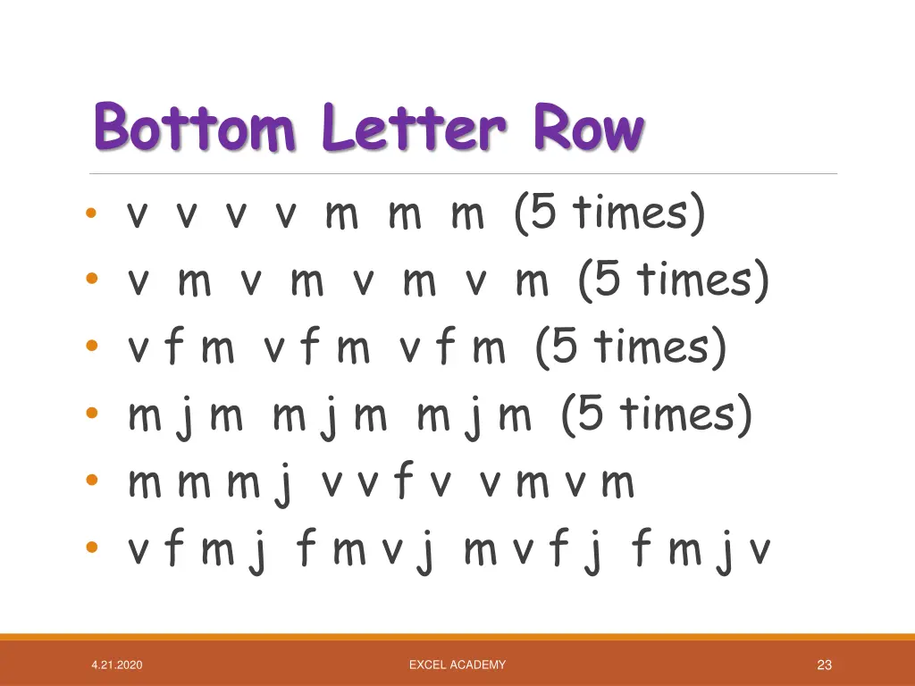 bottom letter row v v v v m m m 5 times