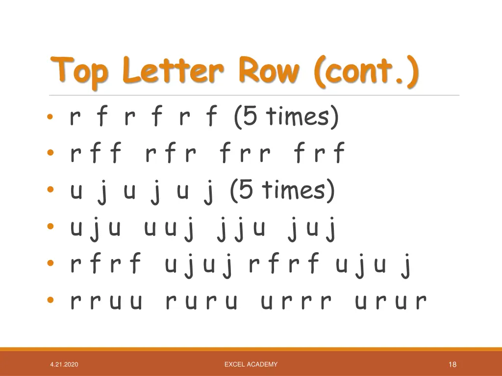 top letter row cont r f r f r f 5 times