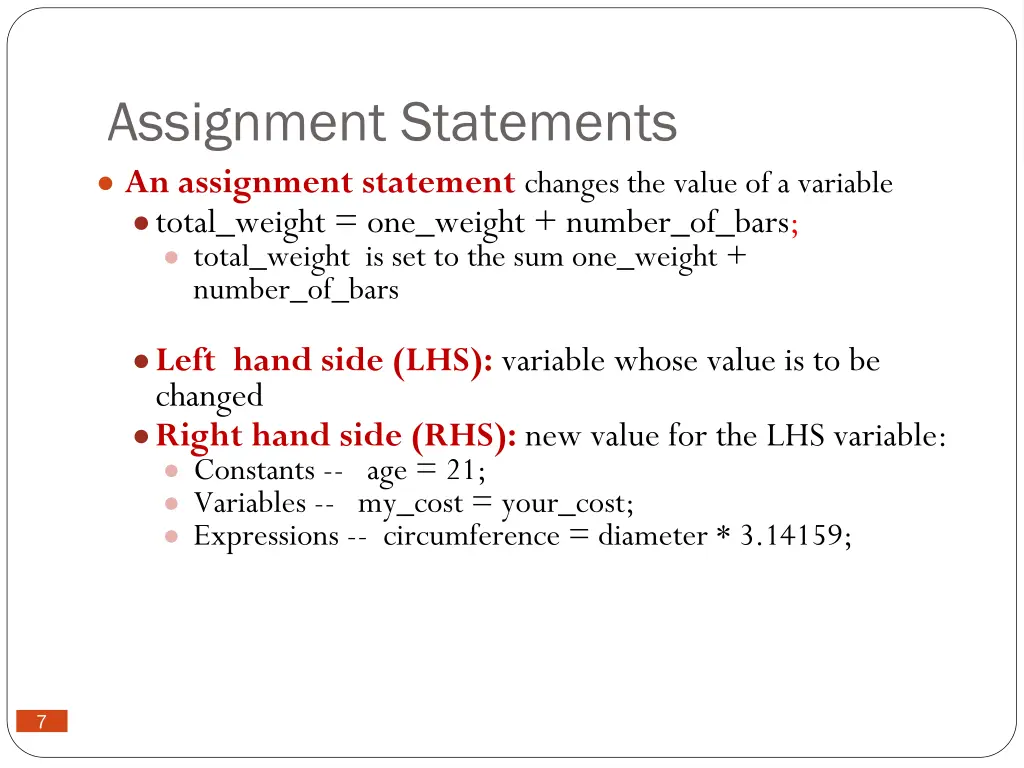 assignment statements an assignment statement