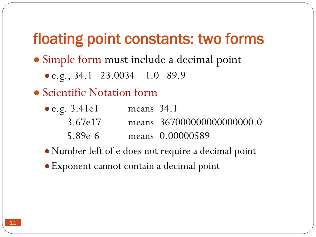 floating point constants two forms floating point