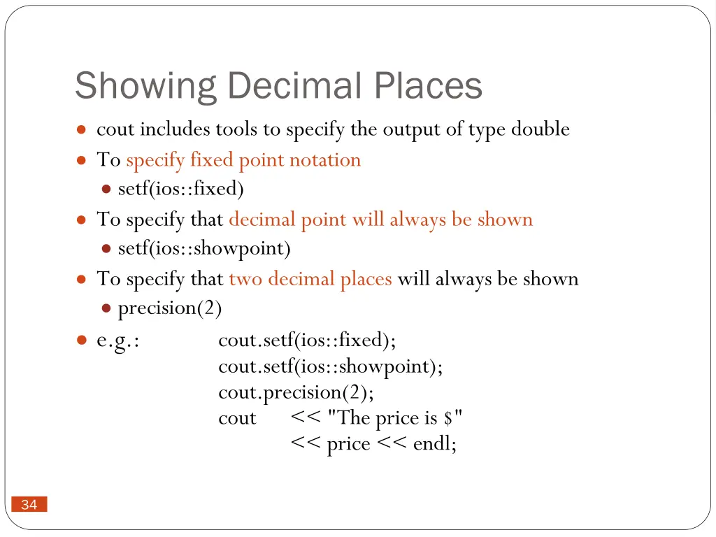 showing decimal places cout includes tools