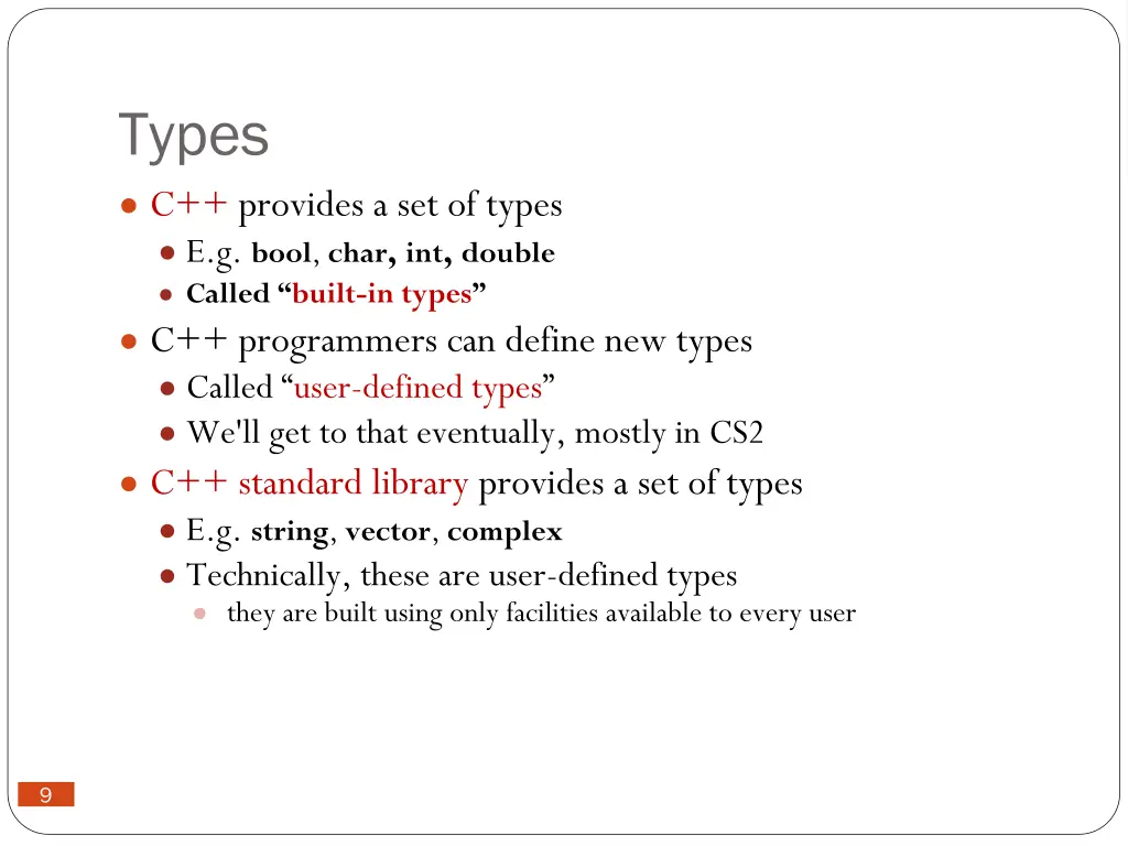 types c provides a set of types e g bool char