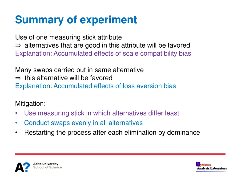 summary of experiment