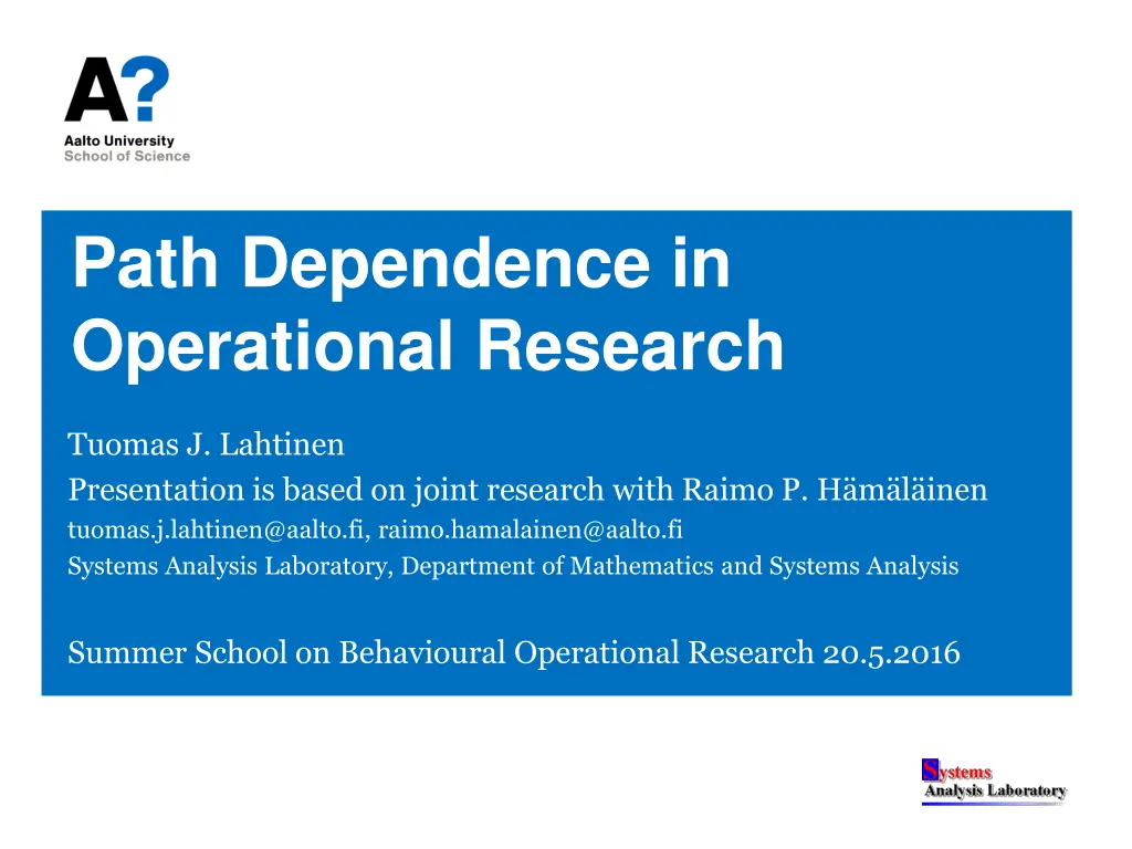 path dependence in operational research