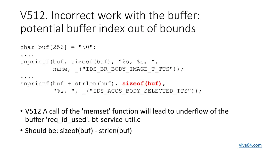 v512 incorrect work with the buffer potential