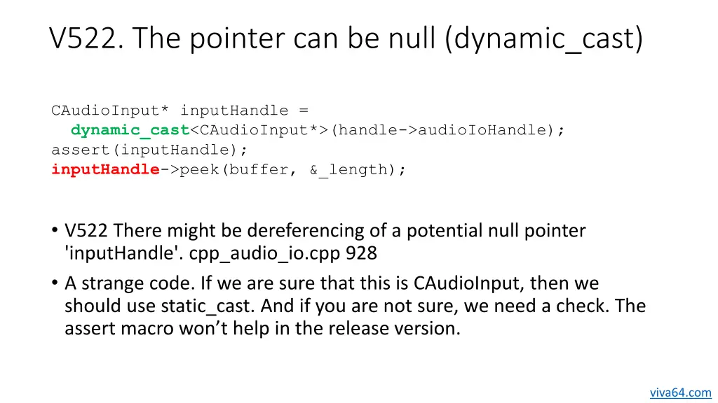 v522 the pointer can be null dynamic cast