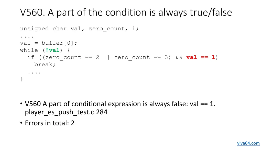 v560 a part of the condition is always true false