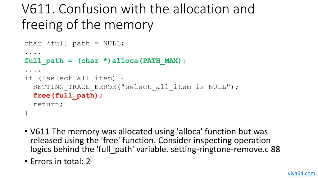 v611 confusion with the allocation and freeing