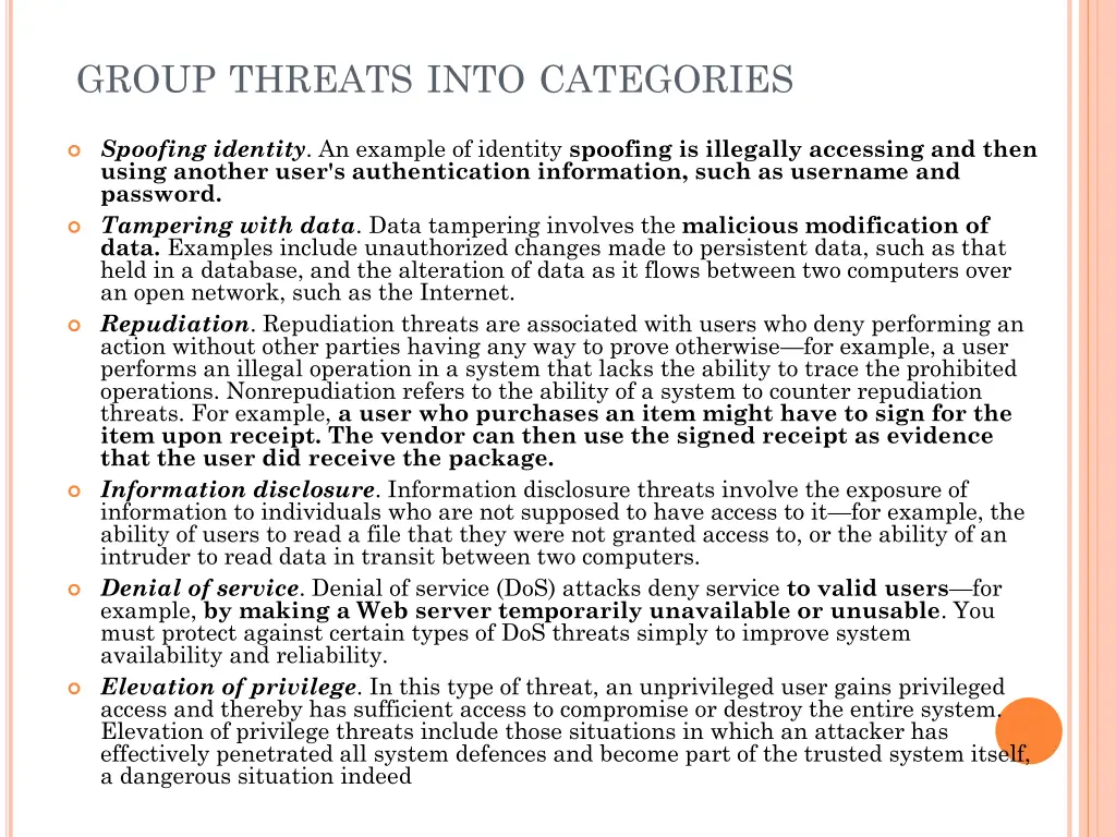 group threats into categories