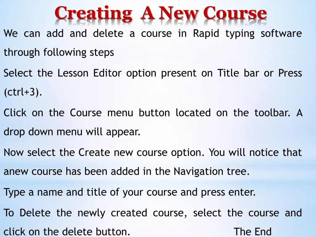 creating a new course we can add and delete