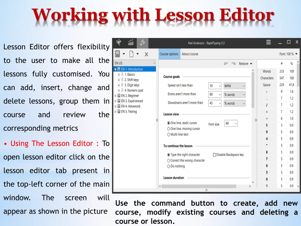 working with lesson editor