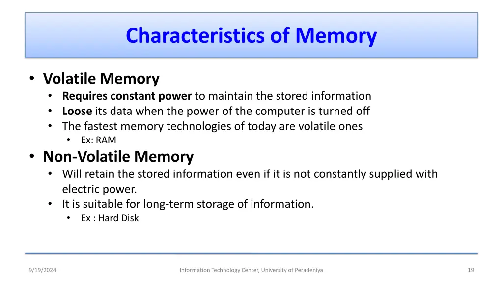 characteristics of memory