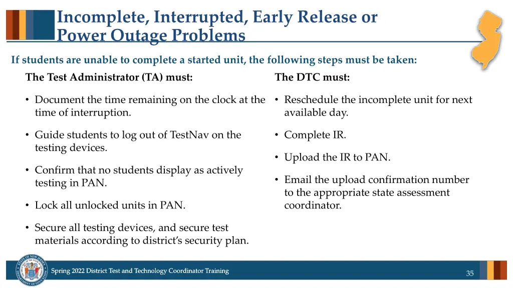 incomplete interrupted early release or power