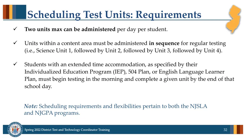 scheduling test units requirements