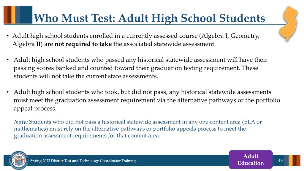 who must test adult high school students