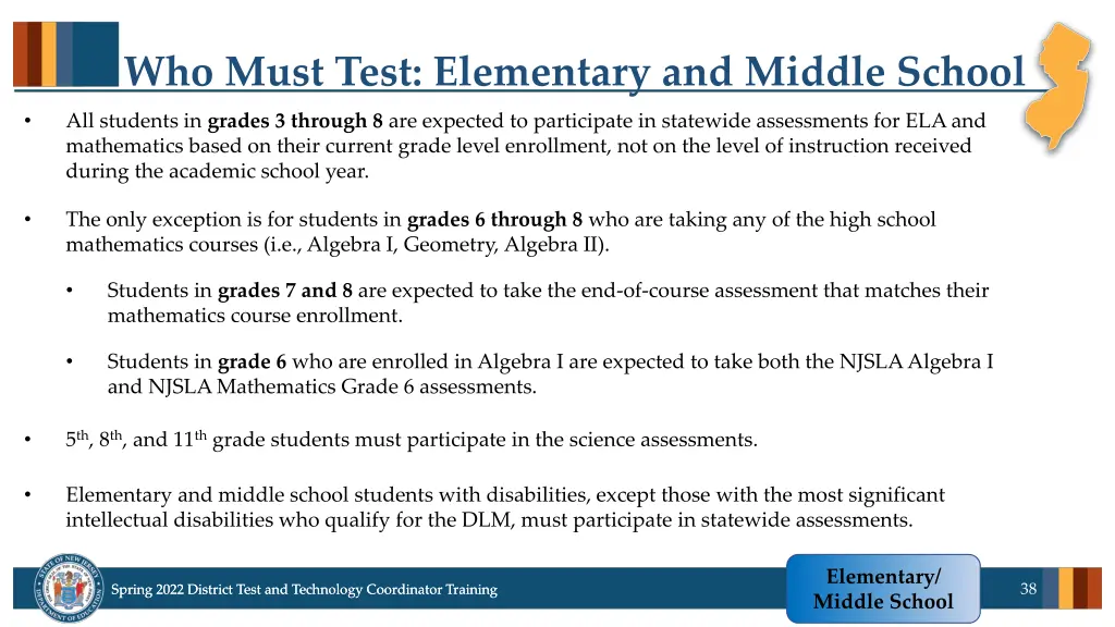 who must test elementary and middle school