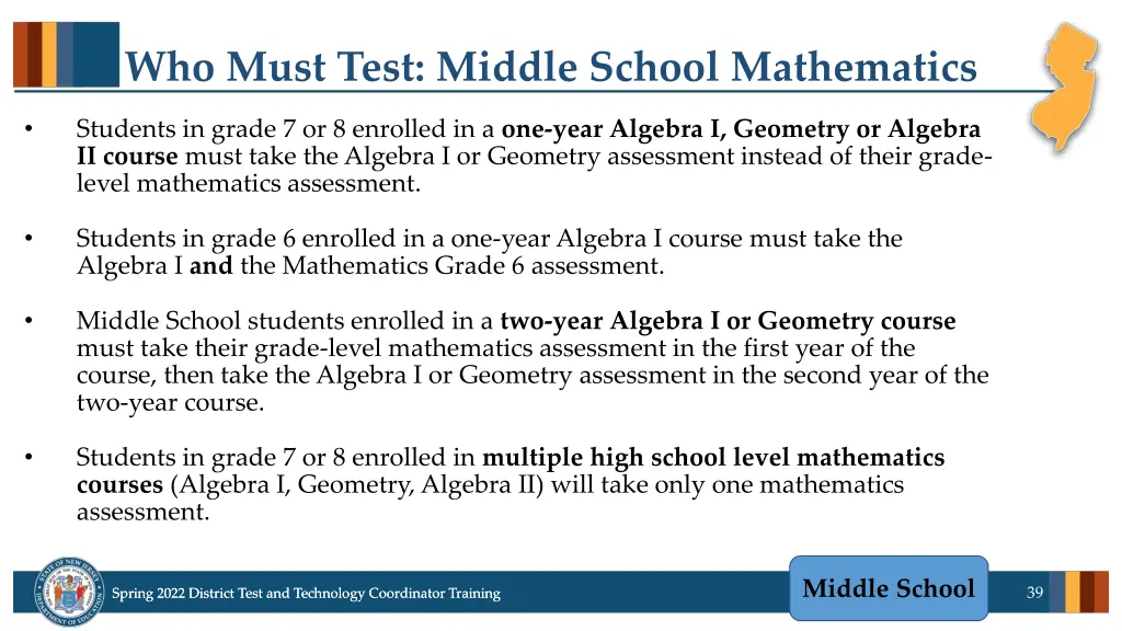 who must test middle school mathematics