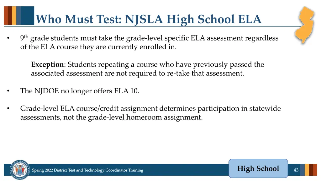 who must test njsla high school ela