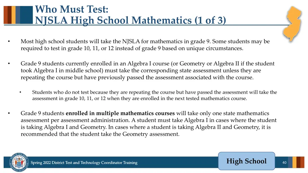 who must test njsla high school mathematics 1 of 3