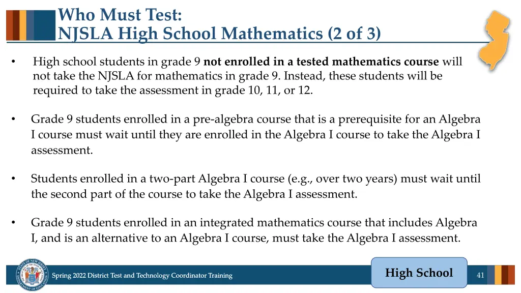 who must test njsla high school mathematics 2 of 3