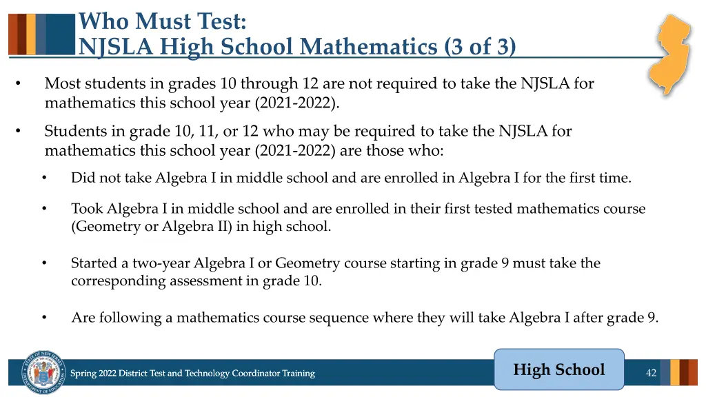 who must test njsla high school mathematics 3 of 3