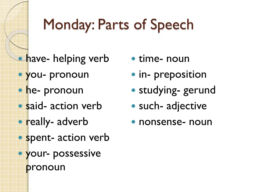 monday parts of speech 1