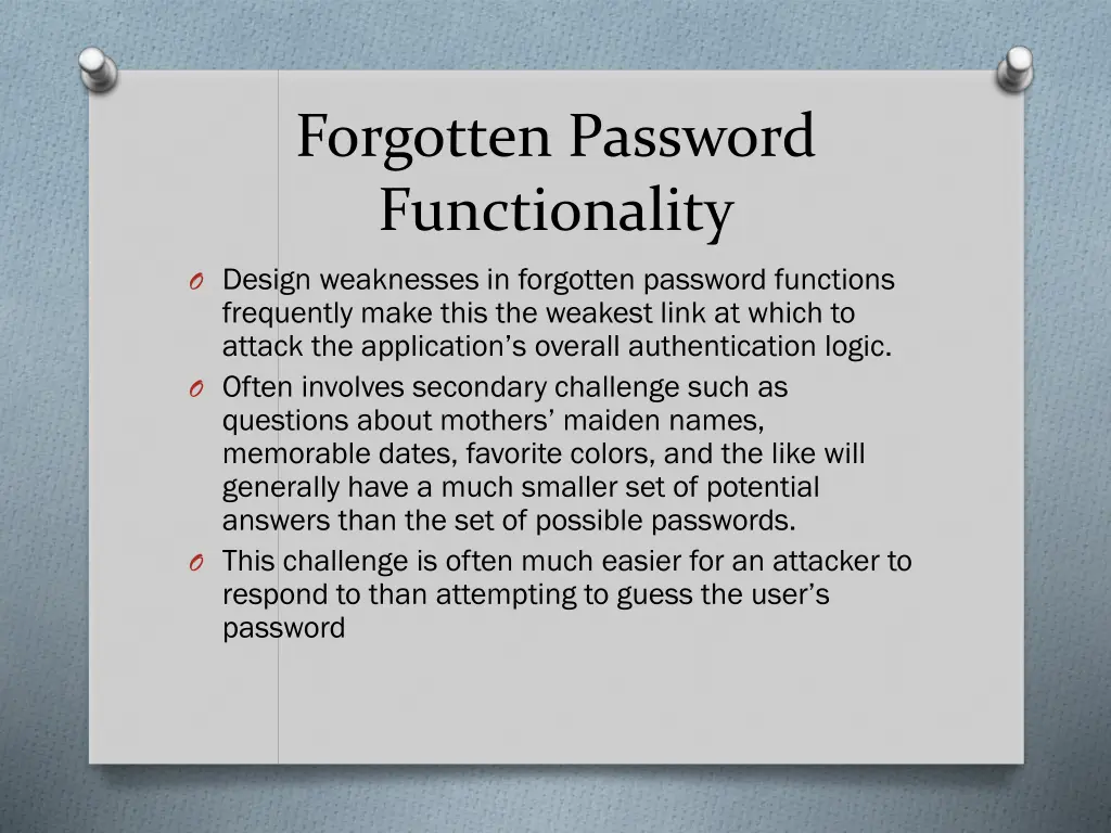 forgotten password functionality