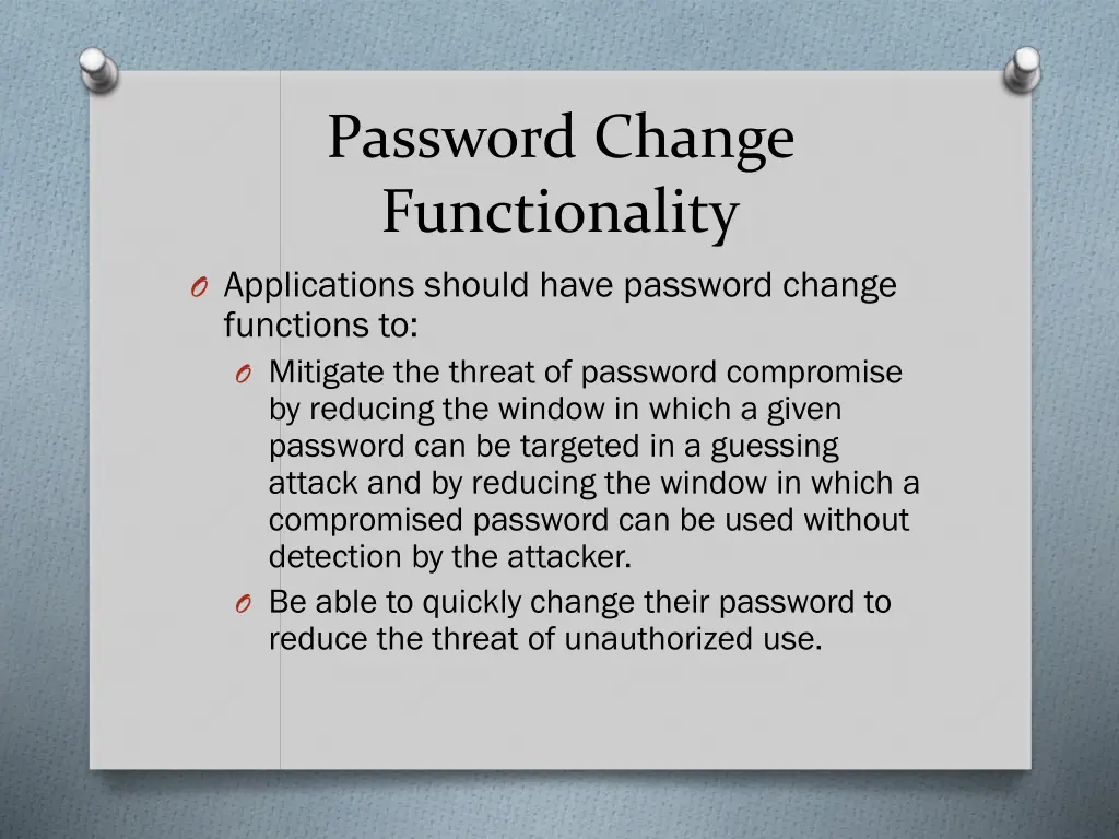 password change functionality o applications