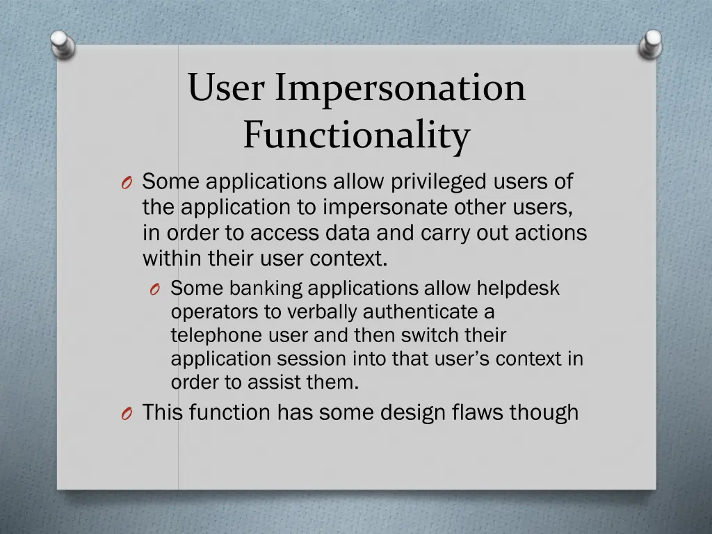 user impersonation functionality o some