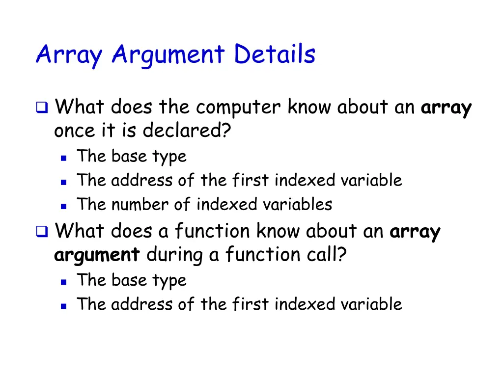 array argument details