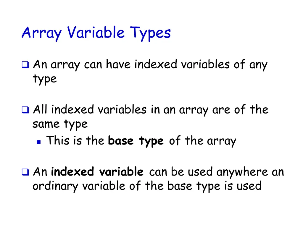 array variable types